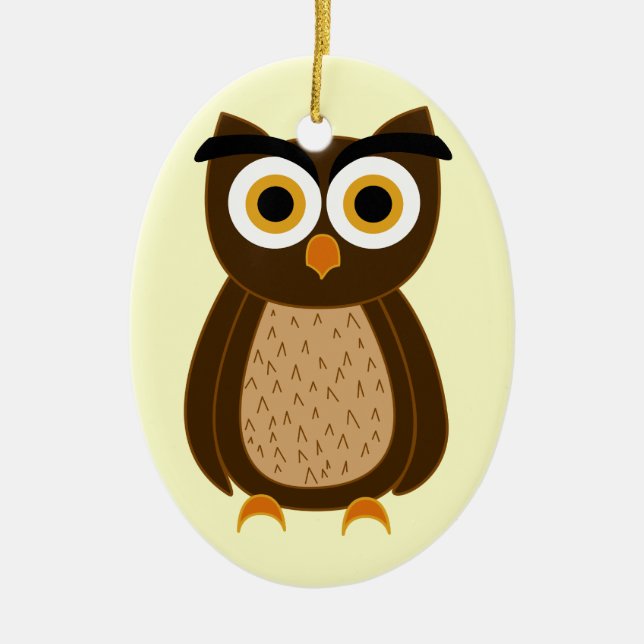 Charmerande Uggleillustration Julgransprydnad Keramik (Framsidan)