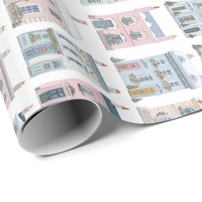 Charmerande Vattenfärg Julhus Presentpapper (Rullad Hörn)