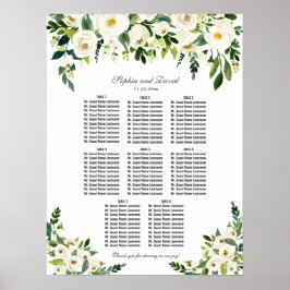 Charmerande vita blommor Bröllops sittplatskarta Poster