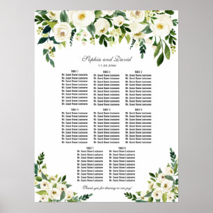 Charmerande vita blommor Bröllops sittplatskarta Poster