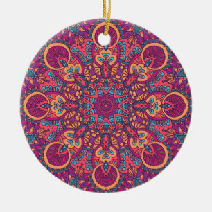 Charmerfärgad mandala, sömlös mönster julgransprydnad keramik
