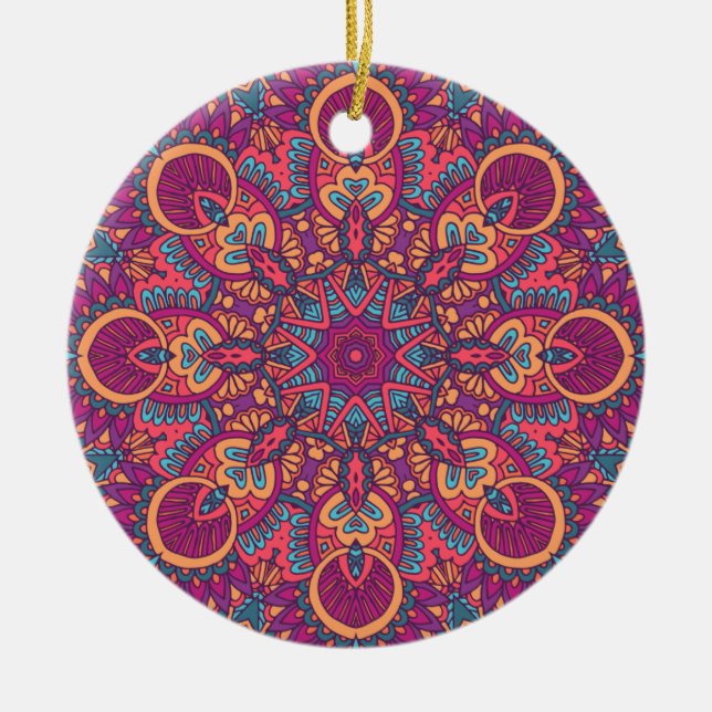 Charmerfärgad mandala, sömlös mönster julgransprydnad keramik (Framsidan)