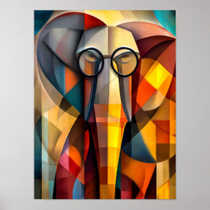 Charmfull Elefant – Kubistisk Lärd med Glasögon Poster