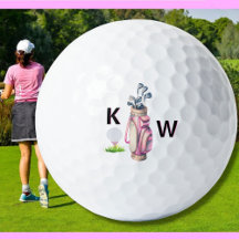 Charmfull rosa golfväska med personlig monogram 