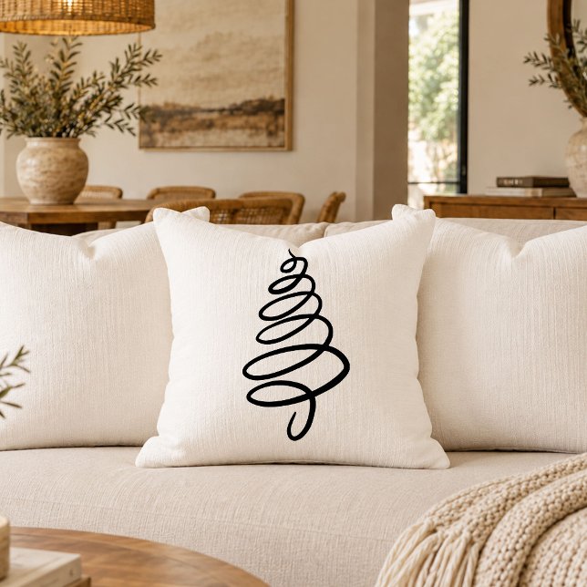 Charmfull svart-vit julgran accentkudde kudde (Charming Black White Christmas Tree Accent Pillow)