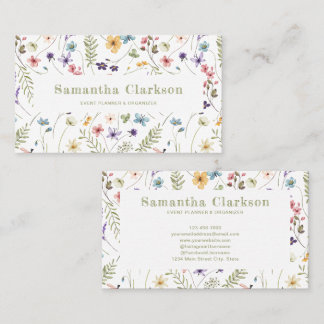 Charmfullt elegant akvarellmönster med vilda blomm visitkort
