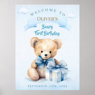 Charmig akvarell nallebjörn Beary Första födelseda Poster