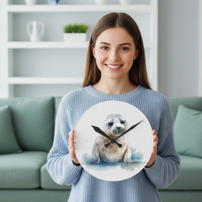  Charmig akvarellsälhund Rund Klocka (Skapare uppladdad)