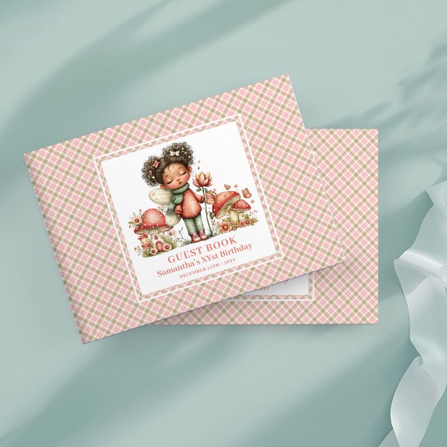 Charmig Älv Rosa Blommig Svamp Gästbok (Charming Fairy Pink Floral Mushroom Guest Book)