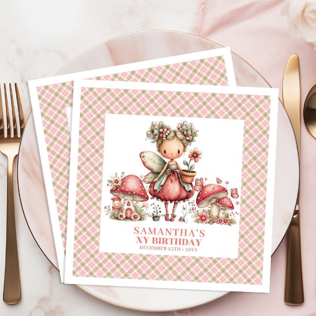 Charmig Älv Rosa Blommig Whimsical Fest Födelsedag Pappersservett (Charming Fairy Pink Floral Whimsical Party Birthday Napkins)