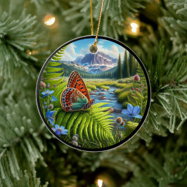 Charmig amerikansk kopparfjäril julgransprydnad keramik