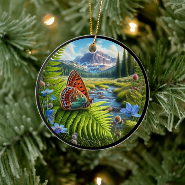 Charmig amerikansk kopparfjäril julgransprydnad keramik (Skapare uppladdad)