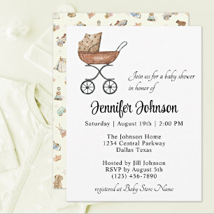 Charmig antikt korgvagn Boho Baby Shower-inbjudan Inbjudningar