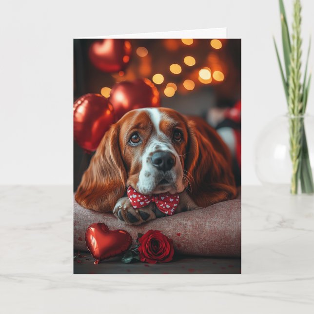 Charmig Basset Hound Alla Hjärtans Dag Kort (Framsida)