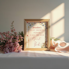 Charmig beige vildblomma kanin gästbok poster