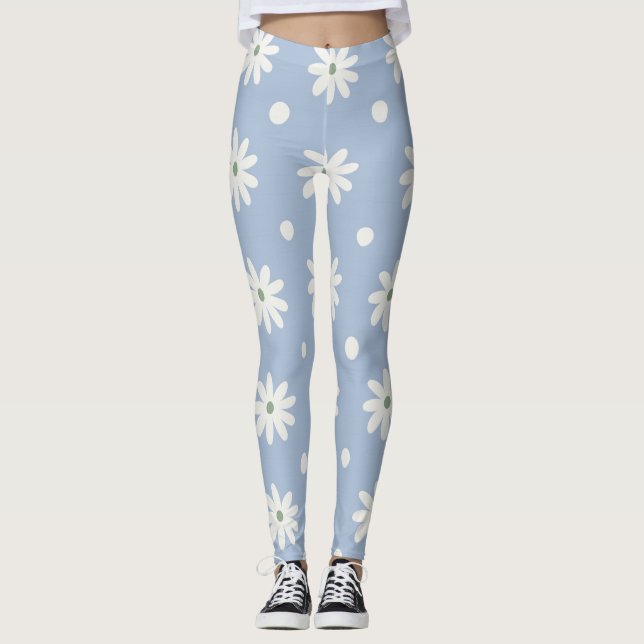 Charmig blå tusenskönas- och prickmönster leggings (Framsida)