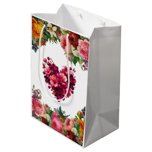 Charmig blomsterblankett presentväska - Medium (Baksidan Vinklad)
