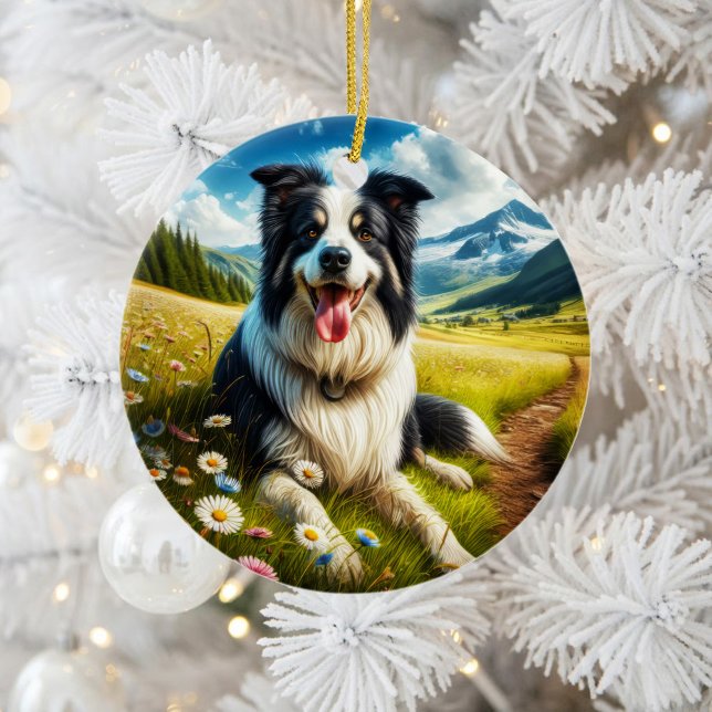 Charmig Border Collie Hund Souvenir Julgransprydnad Keramik (Skapare uppladdad)