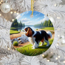 Charmig Cavalier King Charles Spaniel- minnessak Julgransprydnad Keramik
