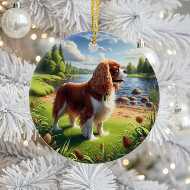 Charmig Cavalier King Charles Spaniel- minnessak Julgransprydnad Keramik (Skapare uppladdad)