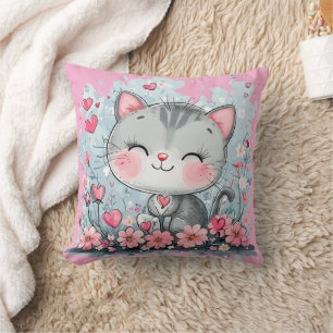 Charmig Chibi Katt Dekorativ Kudd Blommig Kudde
