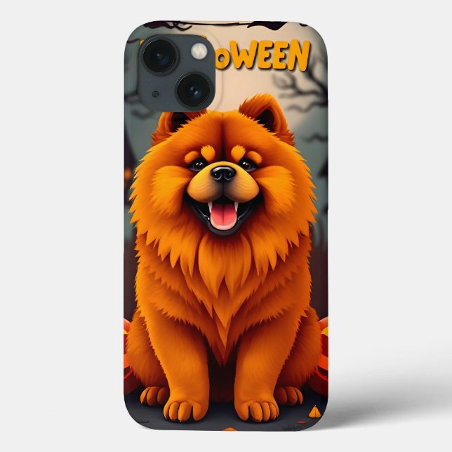 Charmig Chow Chow-hund firar Halloween (Baksida)
