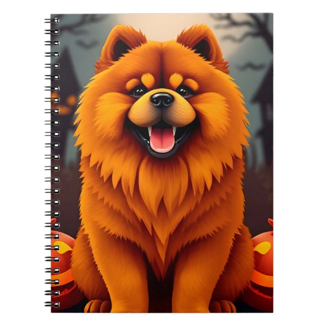 Charmig Chow Chow-hund firar Halloween Anteckningsbok (Framsidan)