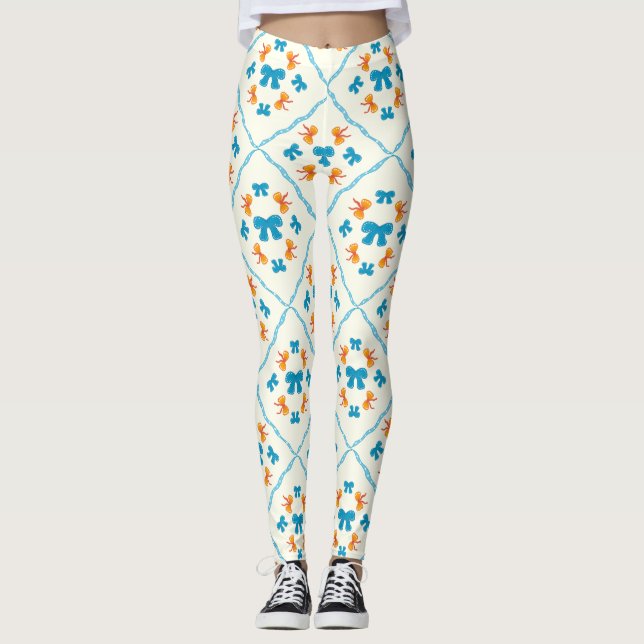 Charmig Coquette-båge Geometrisk Klinker Kräm Leggings (Framsida)