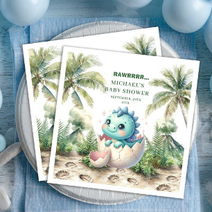 Charmig Dino Baby Shower Kommer Snart Namn Pappersservett