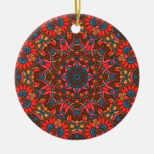 Charmig färgrik mandala sömlöst mönster  julgransprydnad keramik (Framsidan)