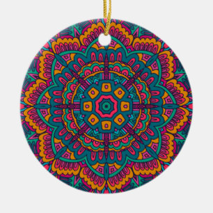 Charmig färgrik mandala sömlöst mönster julgransprydnad keramik