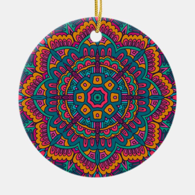 Charmig färgrik mandala sömlöst mönster julgransprydnad keramik (Framsidan)