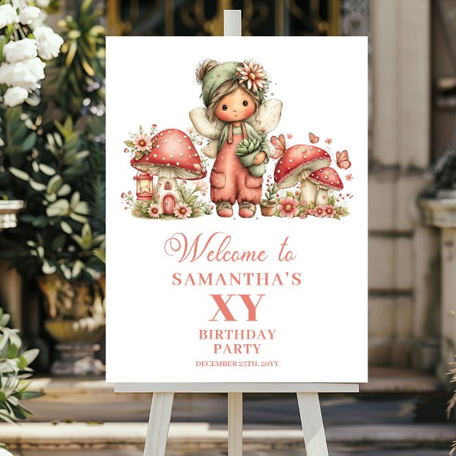Charmig Fe- Blommig Födelsedags Välkomstaffisch Poster (Charming Fairy Floral Birthday Welcome Poster)