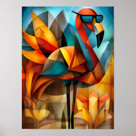 Charmig Flamingo – Kubistisk Cool i Solglasögon Poster