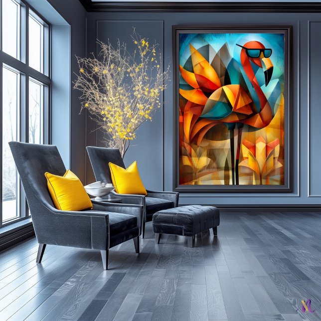 Charmig Flamingo – Kubistisk Cool i Solglasögon Poster (Skapare uppladdad)