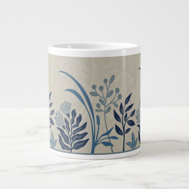 Charmig Folk Botanisk Blå Trädgård Konst Kort Jumbo Mugg (Framsidan)