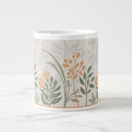 Charmig Folk Botanisk Grön och Orange Jumbo Mugg