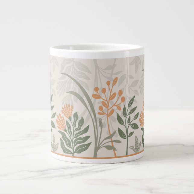 Charmig Folk Botanisk Grön och Orange Jumbo Mugg (Framsidan)