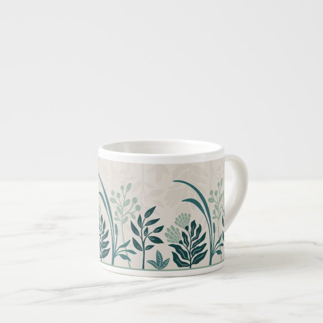 Charmig folkbotanisk teal trädgårdskonst  espressomugg (Framsida höger)