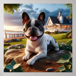 Charmig fransk bulldog i en lantlig scen poster