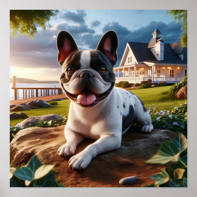 Charmig fransk bulldog i en lantlig scen poster (Framsidan)