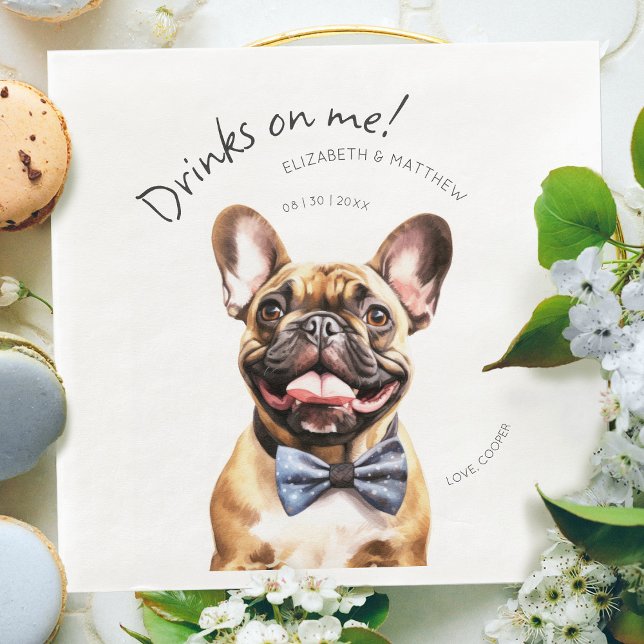 Charmig fransk bulldog servitör akvarell pappersservett (Skapare uppladdad)