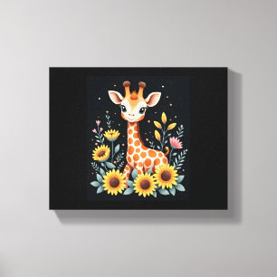 Charmig Giraff Omgiven Av Blommor Långärmad Canvastryck