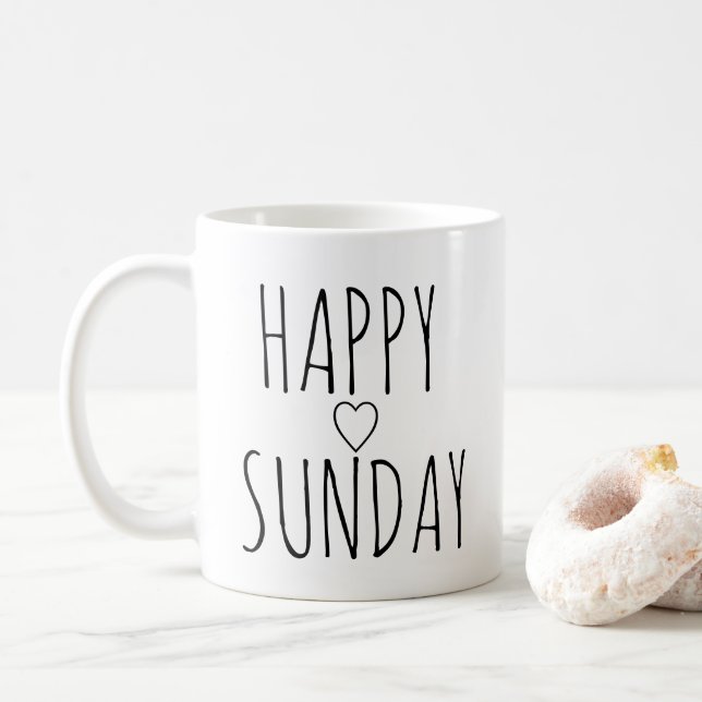 Charmig 'Glad söndag' Svart hjärta kontur present  Kaffemugg (Med munk)