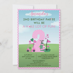 Charmig Golf Rosa Tjej 2-årsdag Par-Tee Inbjudningar