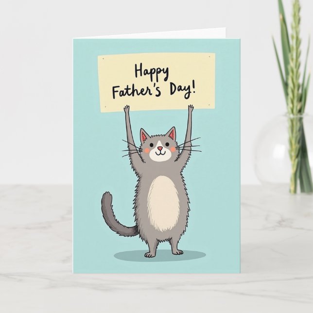 Charmig grå kattpappas kort (Framsida)