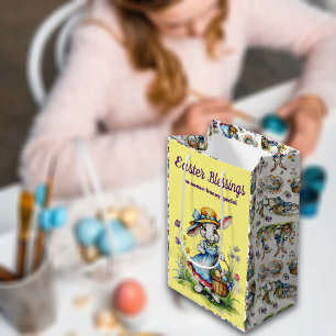 Charmig gul vintage flicka påskharen