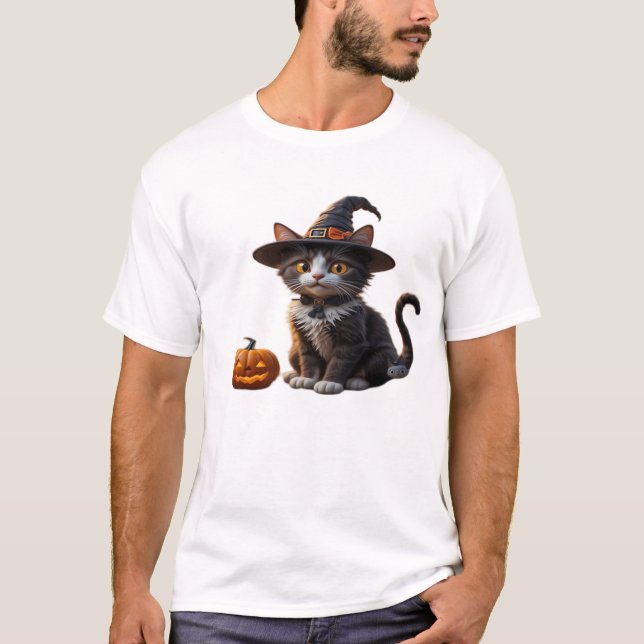 Charmig Halloween-katt i häxhatt Klassisk T-shirt (Framsida)