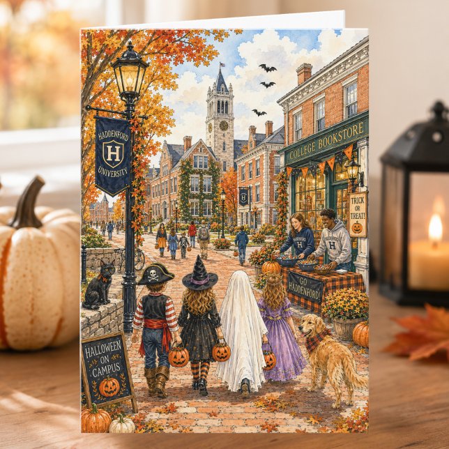 Charmig höst collegestad Glad Halloween Kort (Skapare uppladdad)