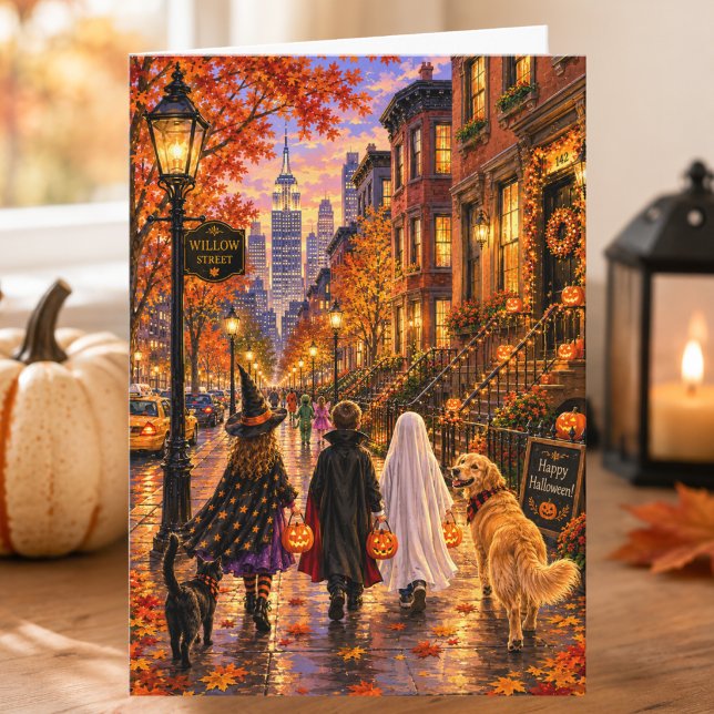 Charmig höstscen från staden - Glad Halloween-kort Kort (Skapare uppladdad)